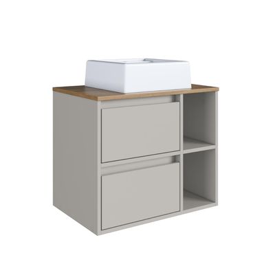 Gabinete de Banheiro Suspenso 60cm com 2 Nichos 1 Porta Basculante e 1 Gaveta BH8005 Mel/Arenas com Cuba Branca