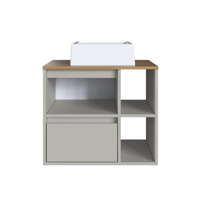 Gabinete de Banheiro Suspenso 60cm com 2 Nichos 1 Porta Basculante e 1 Gaveta BH8005 Mel/Arenas com Cuba Branca