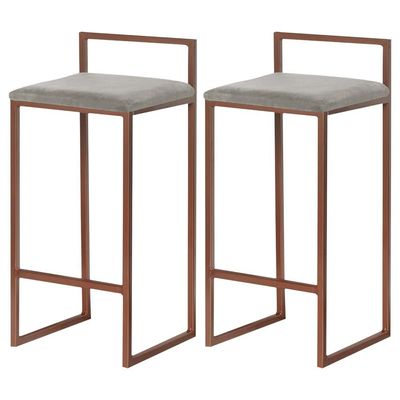 Kit 2 Banqueta Decorativa Selena Base Bronze Veludo Cinza - Gran Belo