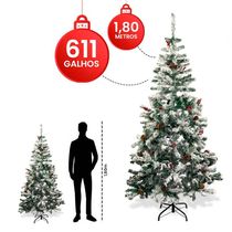 Árvore Natal Verde 611 Galhos Nevados Realista 1,8 Altura