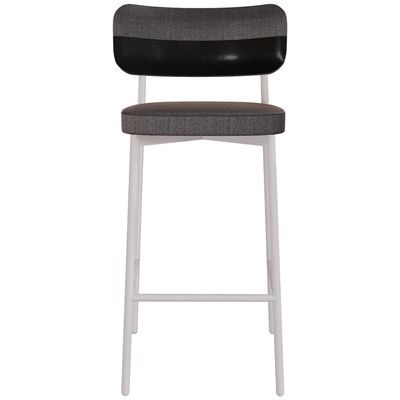 Banqueta Alta Bar Cozinha Sala De Jantar Aço Branco Kaira C01 Linho Preto Courino Preto - Lyam Decor