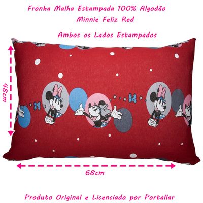 Par de Fronha KazzaVip Malha 100% Algodão Disney Estampada Minnie Feliz Red 48cmx68cm Vermelho