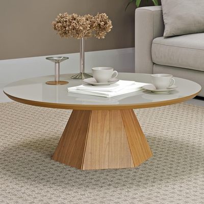 Mesa de Centro Para Sala de Estar Redonda 90cm Seul D03 Off White Freijó - Lyam Decor