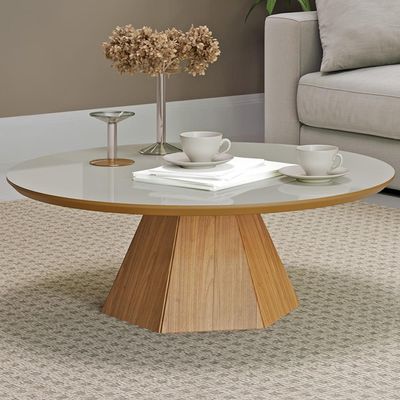 Mesa de Centro Para Sala de Estar Redonda 90cm Seul D03 Off White Freijó - Lyam Decor