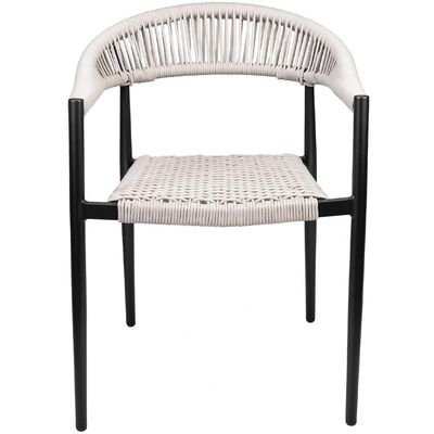 Kit 02 Cadeiras Decorativas Área Gourmet Base Preto Corda Náutica Nevada R01 Amêndoa - Lyam Decor