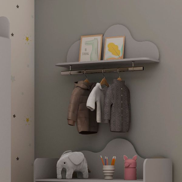 Prateleira Decorativa com Cabideiro 80cm Nuvem Fendi Genialflex
