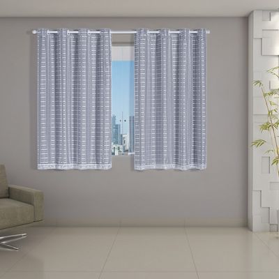 Cortina Blackout PVC Cinza Voil Xadrez 2,00m x 1,40m Forro 100% PVC/Voil 100% Poliéster - Branco