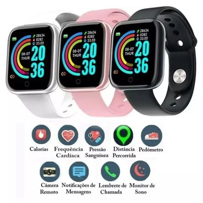 Smartwatch D20S - Monitor de Saúde, Tela HD, e Pulseira DS Rosa
