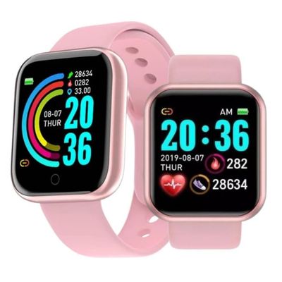 Smartwatch D20S - Monitor de Saúde, Tela HD, e Pulseira DS Rosa