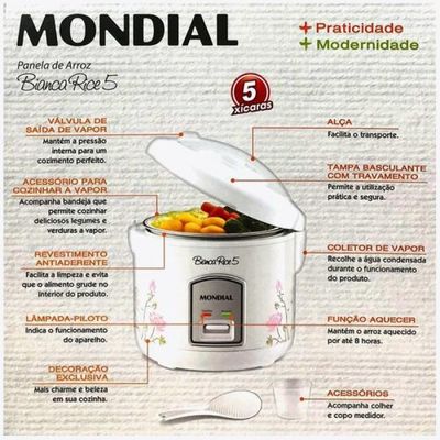 Panela Elétrica De Arroz Mondial 400w 5 Xícaras 127v Branca Npe05