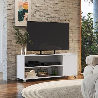 Rack com 1 Porta e Nichos para Televisor 55 polegadas B57 Branco Emovell