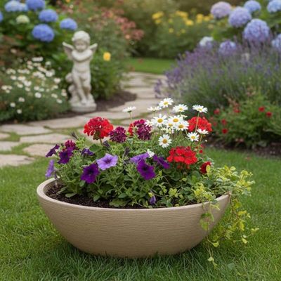 Vaso com Prato para Plantas Tramontina Indi 22cm Polietileno Concreto Areia Suculenta Bonsai Flores