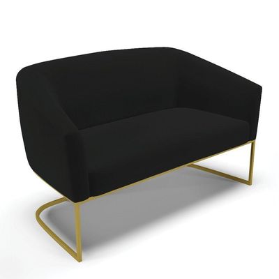 Sofá Namoradeira E Poltrona Base Industrial Dourado Stella Linho Preto A79 D03 - D'rossi