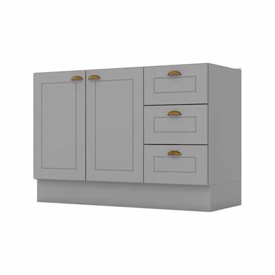 Balcão para Pia 120 cm 2 Portas 3 Gavetas Americana C353 Henn Cinza