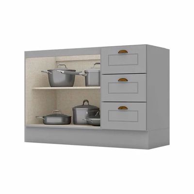 Balcão para Pia 120 cm 2 Portas 3 Gavetas Americana C353 Henn Cinza