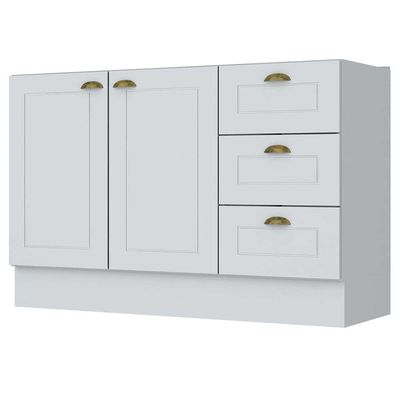 Balcão para Pia 120 cm 2 Portas 3 Gavetas Americana C353 Henn Branco