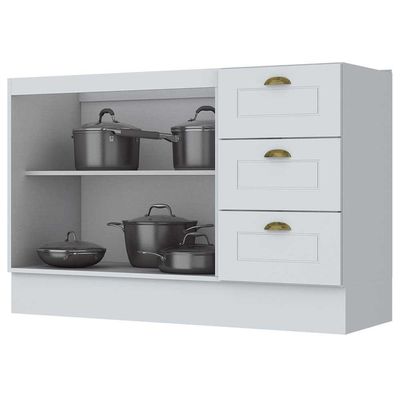 Balcão para Pia 120 cm 2 Portas 3 Gavetas Americana C353 Henn Branco