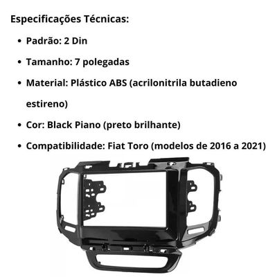 Central Multimídia 2 Din Mp5 Fiat Toro Câmera Moldura Bp