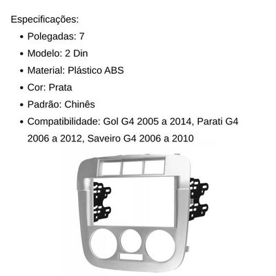 Central Multimídia 2 Din Mp5 Gol G4 Câmera Moldura Tela Prata
