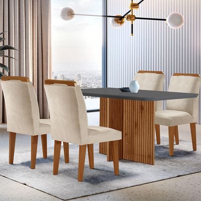 Mesa Olímpia 120cm Em Mdf E 4 Cadeiras Athenas Moderna