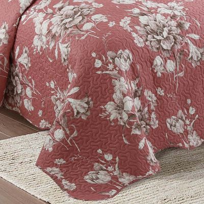 Kit Cobre Leito Colcha Mix Casal Padrão Estampado Dupla Face Floral 3 Peças - Isa - Vermelho