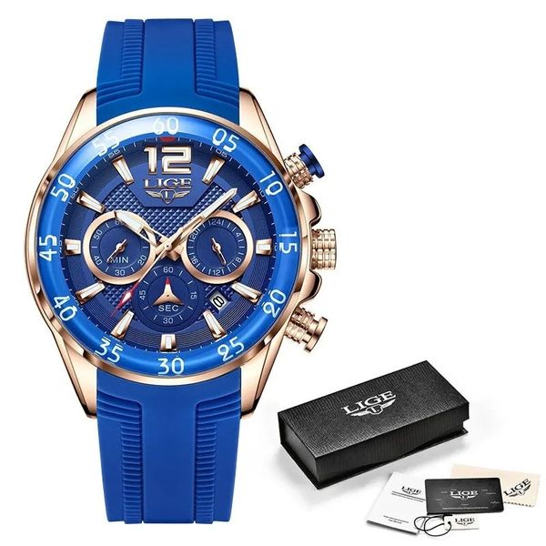Relógio Quartzo Cronógrafo Impermeável Masculino Ouro azul