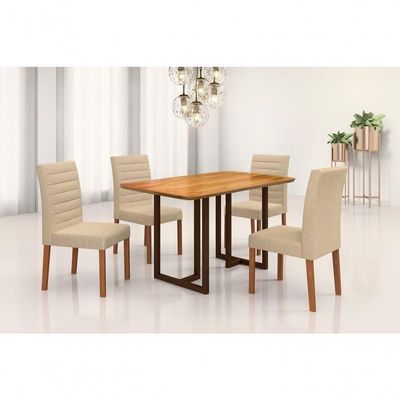 Conjunto Ibiza Com 4 Cadeiras E Base Goiás Bm Tubulares Cinamomo-linho 303