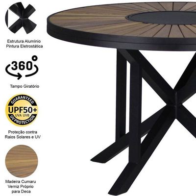 Mesa Atenas 120cm Tampo Madeira Giratório Em Alumínio Trama Fendi