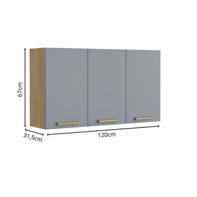 Armário Aéreo Com 3 Portas Grey Sky Axé Bertolini Cinza/carvalho