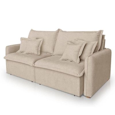 Sofá 4 Lugares 2,40m Retrátil E Reclinável Em Tecido Bouclé – Malta Lucadi Bege