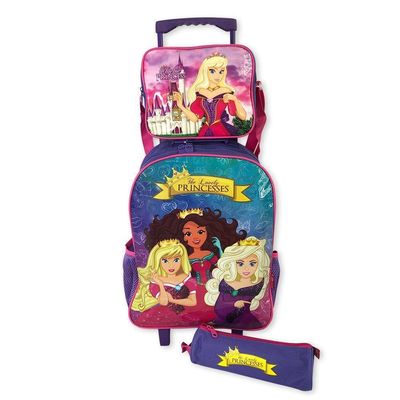 Kit Completo Escolar Princesas Mochila De Rodinhas Lancheira Térmica Estojo