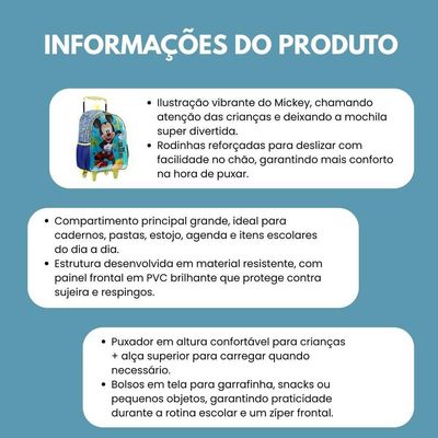 Mochila Mickey Mouse Disney Reforçada Resistente Com Rodinhas 16' - Mickey Mouse - Xeryus 11600