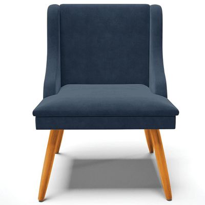Kit 2 Cadeiras Decorativas Sala de Jantar Pés Palito de Madeira Firenze Suede Azul Marinho/Natural G19 - Gran Belo