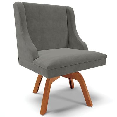 Cadeira Decorativa Sala de Jantar Base Giratória de Madeira Firenze Suede Grafite/Natural G19 - Gran Belo