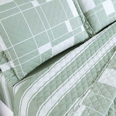 Kit Cobre Leito Colcha Benim King 3 Peças Dupla Face Micropercal 400 Fios - Adria Verde - 100% Poliéster
