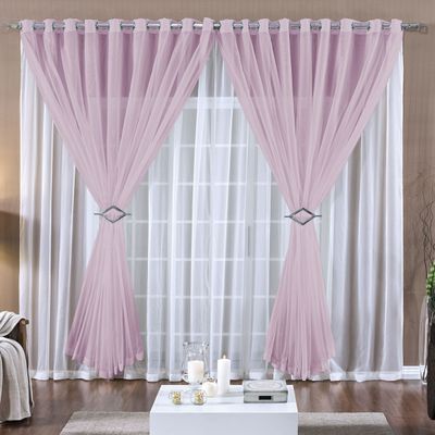 Cortina Paula 2,00m x 1,70m Rosa Tecido Voal Leve Clean Para Sala ou Quarto
