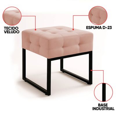 Puff Sala Decorativo Industrial Kit 2 Elisa Veludo Rosê D03 - D'Rossi