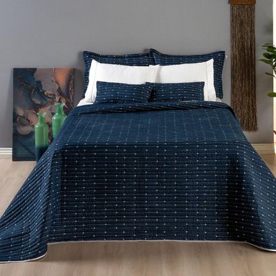Kit Cobre Leito King 3 Peças Bordado Urbany Hipercal 400 Fios 100% Poliéster - Azul Marinho