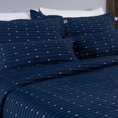 Kit Cobre Leito King 3 Peças Bordado Urbany Hipercal 400 Fios 100% Poliéster - Azul Marinho