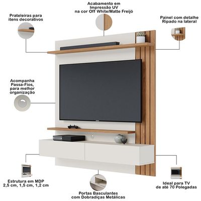 Painel Para TV 65 Pol com Bancada Suspensa 150cm Will C04 Off White Matte Freijó - Lyam Decor