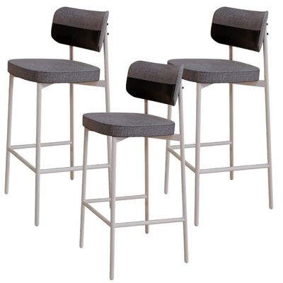 Kit 03 Banquetas Alta Bar Cozinha Sala De Jantar Aço Branco Kaira C01 Linho Cinza Courino Preto - Lyam Decor