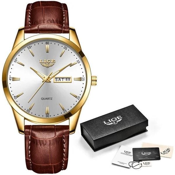Relógio para homens de Quartzo Impermeável Ouro branco