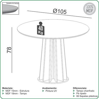 Mesa De Jantar Redonda Pés Ripado Orgânico 105cm Ceci D03 Freijó Preto Fosco - Lyam Decor