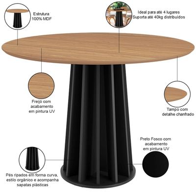 Mesa De Jantar Redonda Pés Ripado Orgânico 105cm Ceci D03 Freijó Preto Fosco - Lyam Decor