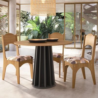 Mesa De Jantar Redonda Pés Ripado Orgânico 105cm Ceci D03 Freijó Preto Fosco - Lyam Decor