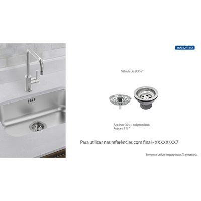 Valvula Tramontina Economica para Pias Cubas e Tanques 3 1/2" sem Escape em Aço Inox e Polipropileno