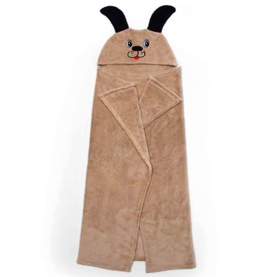 Manta com Capuz Buettner Microfibra Infantil Super Dog 90cmx90cm Bege Escuro