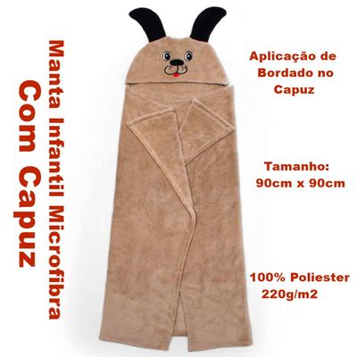 Manta com Capuz Buettner Microfibra Infantil Super Dog 90cmx90cm Bege Escuro
