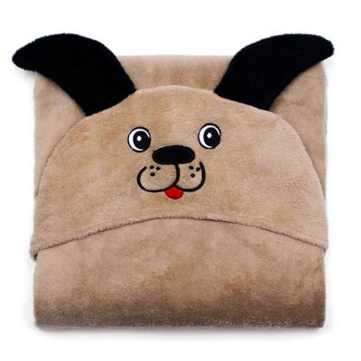 Manta com Capuz Buettner Microfibra Infantil Super Dog 90cmx90cm Bege Escuro