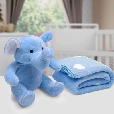 Manta e Bichinho Pelúcia Buettner Baby Microfibra Elefante Azul